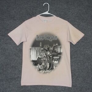 Vintage ALStyle Apparel T Shirt Mens S Pink Las Vegas Skyline Graphic Cotton